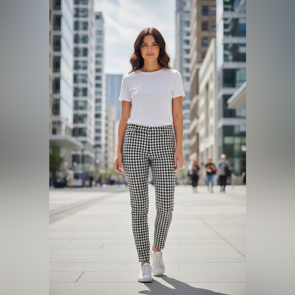 Rafaella Comfort Black and White Checkered Women's Pants